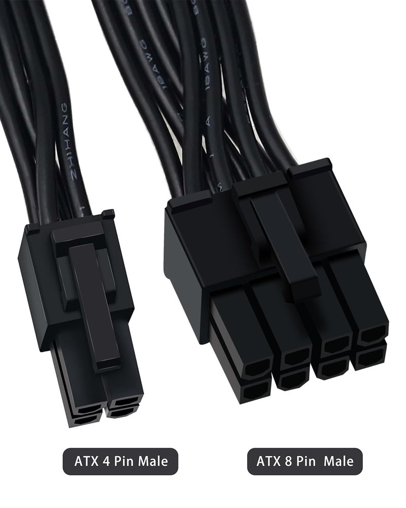 COMeap 8 Pin to 4 Pin CPU Power Adapter, CPU 8 Pin ATX 4 Pin Male Converter Extension Cable for Motherboard 9.5-inch(24cm) - Image 3